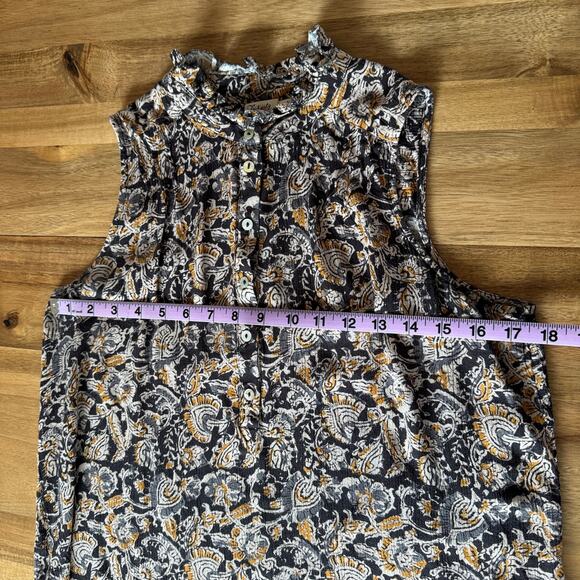 Faherty Faith Ruffle Sleeveless Blouse Small Neutral Popover Top Paisley Floral - Picture 11 of 12